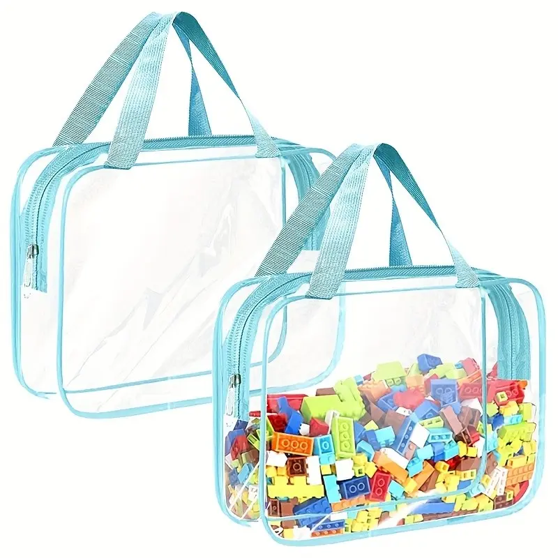 Reusable Transparent PVC Board Game Storage Bag, Zipper Travel Organizer, Ideal for Blocks, Puzzles, Student Books