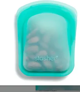 Silicone Reusable Storage Bag, Pocket (Aqua) | Food Meal Prep Storage Container | Lunch, Travel, Makeup, Gym Bag | Freezer, Oven, Microwave, Dishwasher Safe, Leakproof