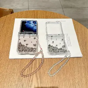 Clear Rhinestone Foldable Phone Case With Chain For Samsung Galaxy Z Flip3/Z Flip4/Z Flip5/Z Flip6/Z Flip7, Shockproof Cover