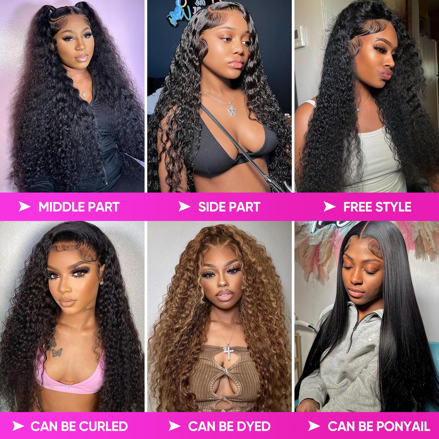 40 38Inch Deep Wave Glueless Lace Front Wigs Human Hair 180 Density 13x4 HD Transparent Lace Frontal Wigs Human Hair Pre Plucked Deep Curly Glueless Wigs Human Hair for Women Natural Black