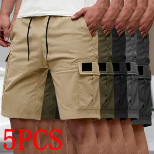 Men’s solid-color cargo shorts, lightweight fashion shorts with flap pockets; available in multiple colors; stretch fabric with four-way stretch; outdoor work pants for men, beige athletic style