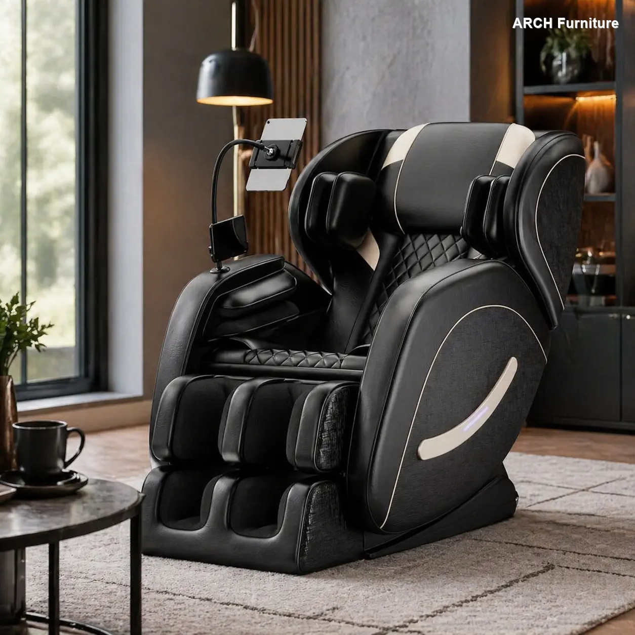 ARCH 0 Gravity Automatic Massage Chair Recliner - Full Body Air Pressure, Bluetooth-Enabled, Retractable Elevated Indoor Lounger (Black) - Reclining Living Room Furniture for Back Pain Relief with Massage Function, Zero Gravity, Back Pain Relief Living Ro