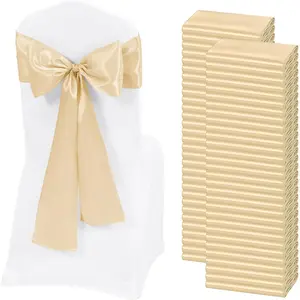 60 PCS Champagne Chair Sashes, Ties Bows Designed Chairs Decorative, Chair Cover Sashes for Thanksgiving Wedding Christmas Banquet Home Decoration (7 x 108 inch)