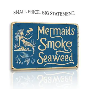 Vintage Mermaid Letter Pattern Metal Sign, 1 Count Retro Decorative Plaque, Wall Decor for Home Farmhouse Living Room Dorm Bedroom