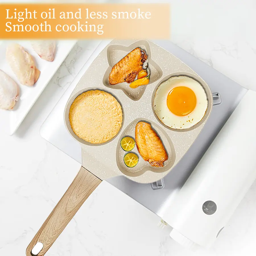 Kitchen Home 1/5pcs Pots Pans Set Kitchen Non-Stick Cookware, Breakfast Omelette Frying Pan Crepe Pan Silicone 3pc Utensil, for Family Cooking Stackable Cookware Cream White