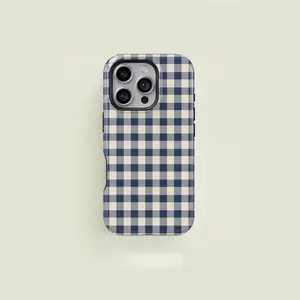 Case Face Cases Mini Gingham Navy & Cream iPhone Case premium phone case  girly phone cases gift choice  11-17 pro max shockproof mobile phone case for iPhone 17 16 15 14 13 Pro Max Plus Models shockproof tpu couple phone case soft tpu edge phone case out