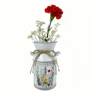 [Boho Style Vase] American Country Ironwork Vase with Handle | French Country Style Hemp Rope Decoration, Creative Flower Arrangement Bucket, Dual-Purpose for Dried and Fresh Flowers, Boho Style Round Bud Vase, Table Decoration