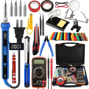 194PCS Soldering Iron Kit,100W Soldering Iron Temperature,Solder Wire,Stand,Desoldering Pump,Soldering Iron Kit for Electronics Hobby DIY 110V US Plug