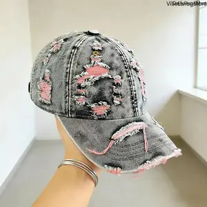 Y2K Vintage Ripped Denim Baseball Cap, Unisex Trendy Streetwear Sun Hat with Retro Washed Denim & Adjustable Strap, Ideal for Men’s Outdoor & Daily Activities