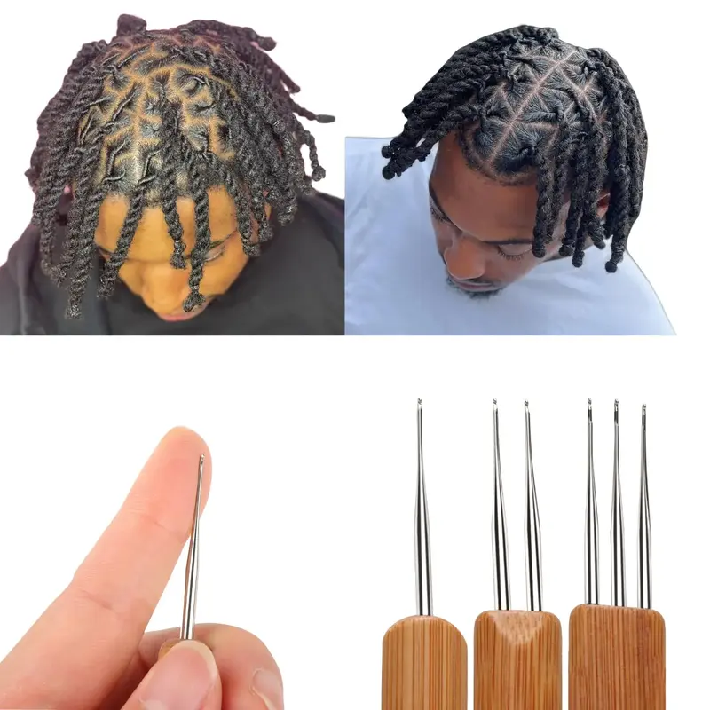 Single, Double, or Triple 0.5mm Crochet Dreadlock Tool with Bamboo Handle