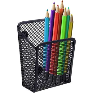 Performore Magnetic Metal Mesh Pencil Holder, Black Stainless Steel Pen Holder with Magnets, Basket Storage Organizer for Whiteboard, Blackboard, Kitchen, Locker, Home, or Office (1)