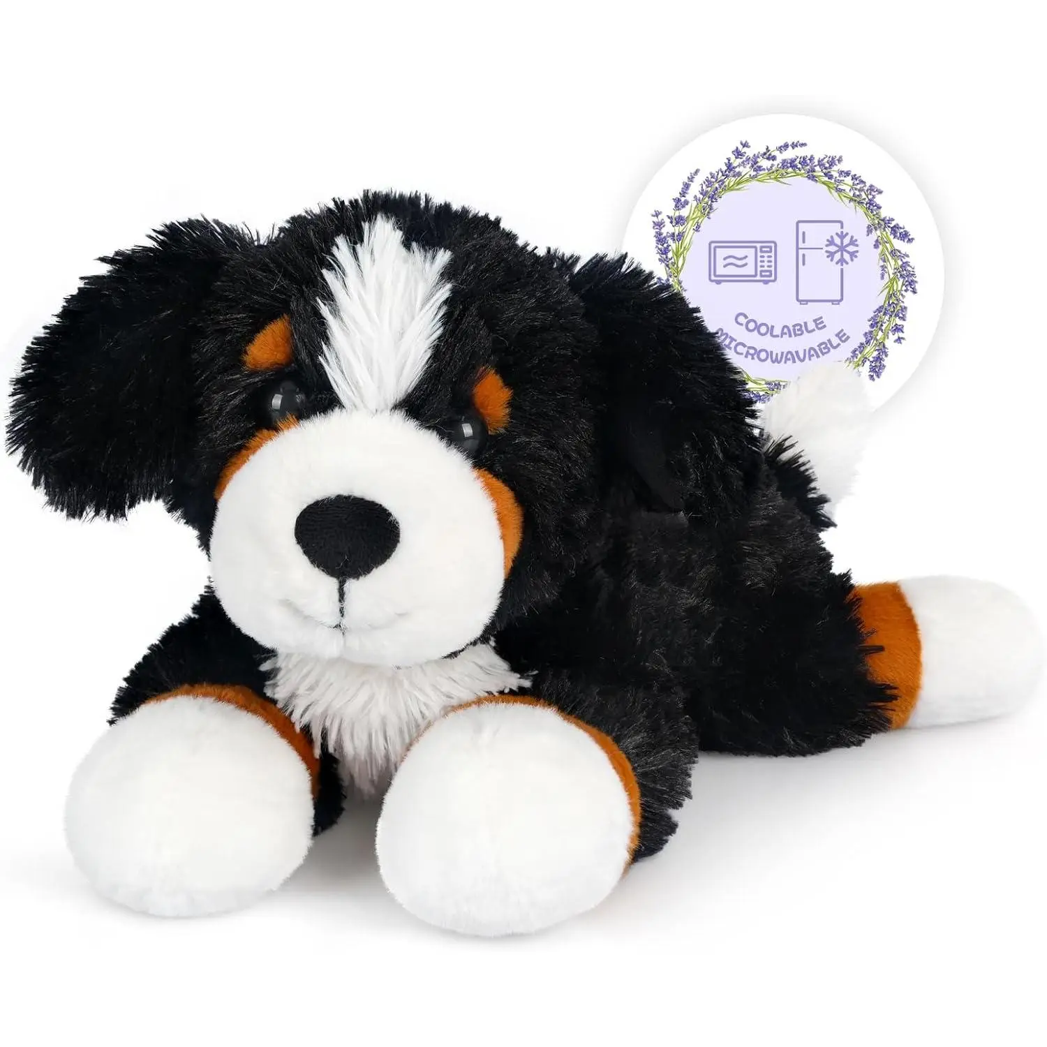 3C9-MPP07 Heatable & Coolable Bernese Mountain Dog Stuffed Animal - Flaxseeds-Filled Microwavable Heating Pad, Lavender-Scented Black Puppy Plushie for Girl, Anxiety Relief, Tension Relief, Comforting Security, Promotes Sleeping