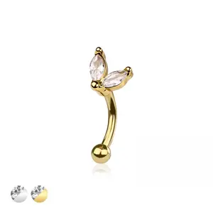 16G Double Marquise Curved Barbell Rook Piercing Curved Bar Eyebrow Jewelry Curved Barbell Gold Rook Silver Rook Jewelry Earring 6mm 8mm