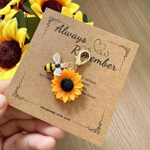 Cute Bee & Flower Design Handmade Keychain, Colorblock Stylish Cute Charms Keychain for Women & Men for Daily Clothing Decor, Trendy All-match & Exquisite Floral Pattern Keychain for Birthday Gift, Pendant