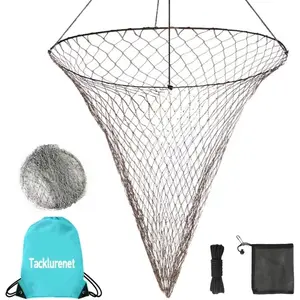 Foldable Drop and Pier Fishing Net, Portable Bridge Net,Crab Bait Shrimp Net with Bucket Soft Steel Hoop and 32FT Rope Storage Bag