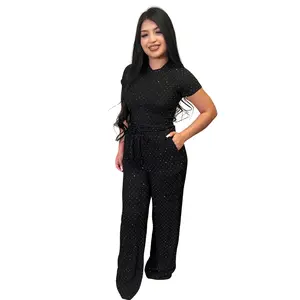 Heavenly Comfort Collection - 2 Piece Short Sleeve Crop Top & Wide Leg Pants Set for Everyday Wear Comfortable & Stylish