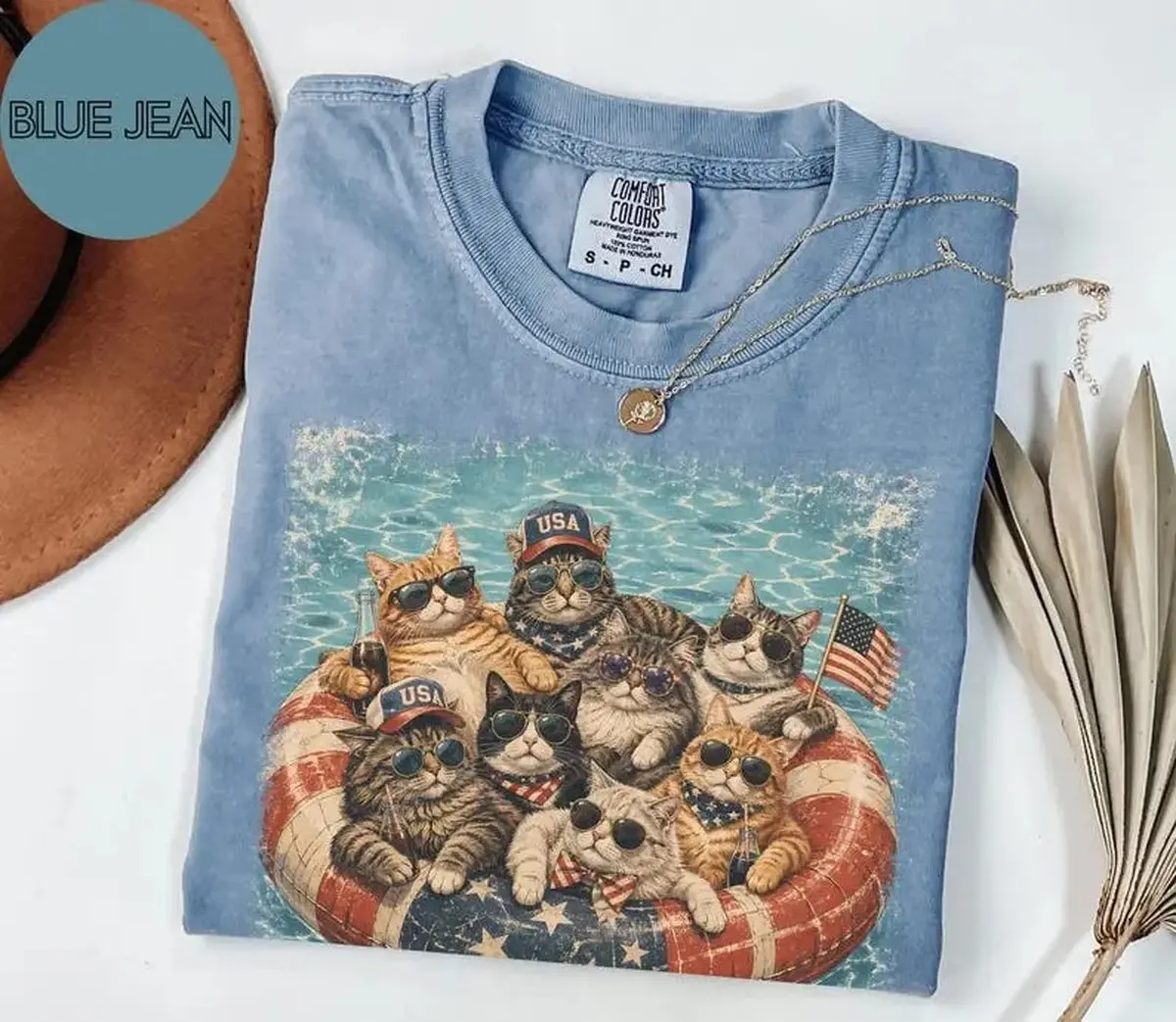 Patriotic Cat Shirt, Comfort Colors Tee, 4th of July Cat Shirt, Funny Americana Cat Lover Tee, White Blue Summer Shirt, Cat Lover Shirt, USA Cat Graphic Tee, Patriotic Pet Shirt Print Tee, Andrew Clothings