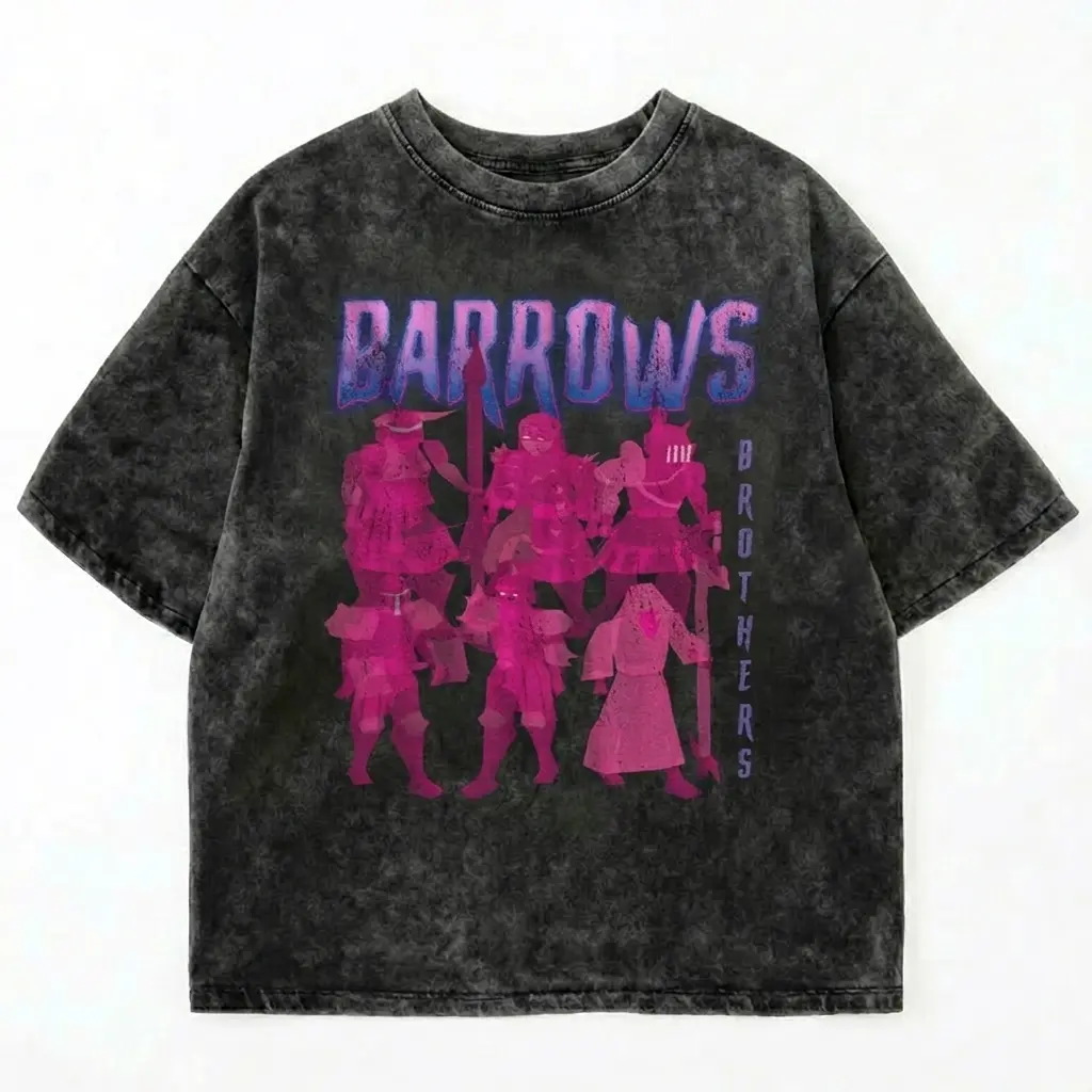 Acid Wash Barrows RuneScape Inspired T Shirt OSRS Style Gamer Tee Dark Fantasy RPG Graphic Shirt Old School Gaming Outfit Unisex Cotton Tee Retro MMORPG Streetwear Gift for Gamers Him Her Casual Nerd Apparel Trendy Gaming Shirt