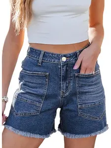 Women's High-WaistedWeekly DealsStretchy Cotton Jean Shorts, FittedZimbaplatinum Raw Hem Bottoms with Pockets(Summer Style)