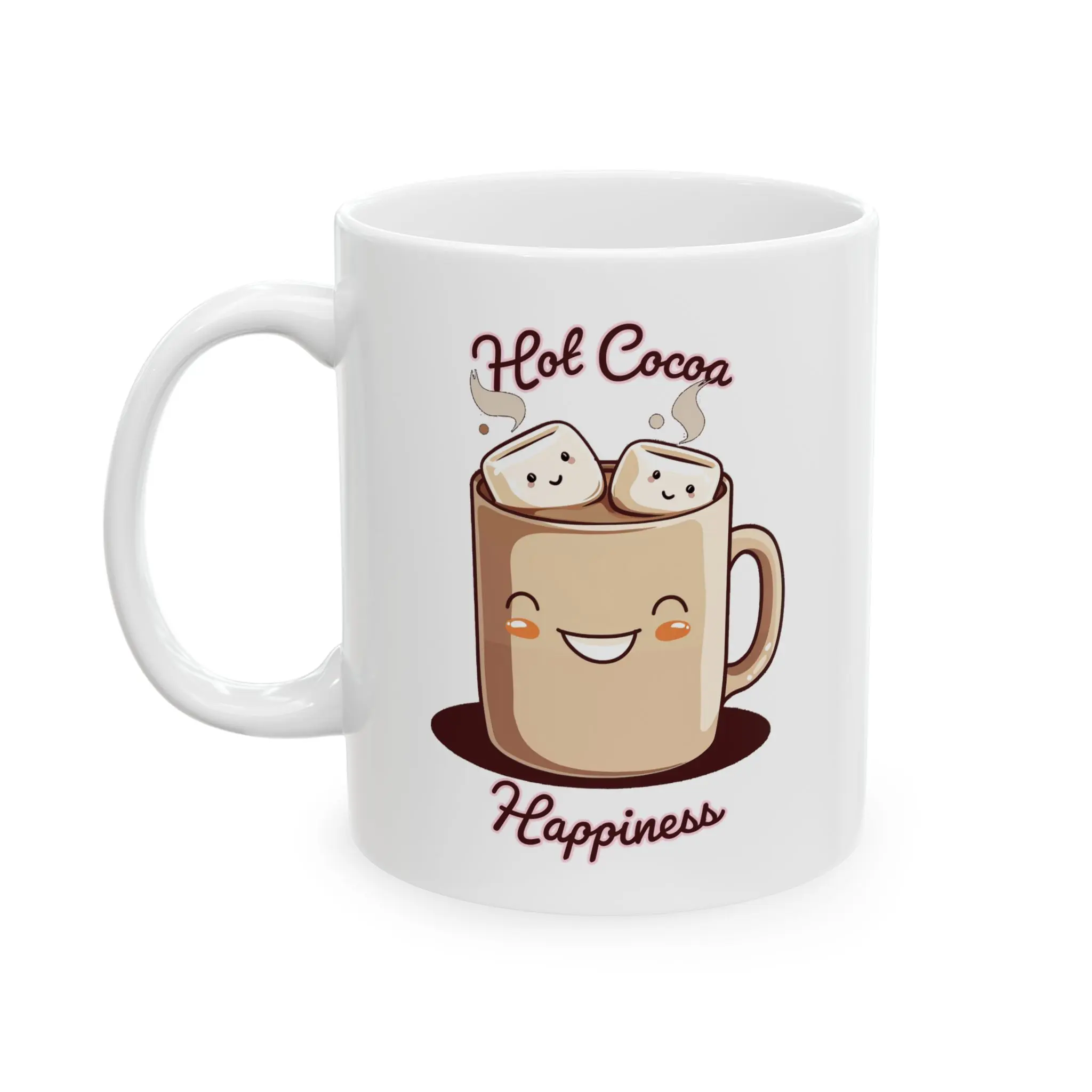 Hot Cocoa Happiness Mug - Cute Kawaii Marshmallow Cup - Cozy Winter Hot Chocolate Gift Perfect for Hot Cocoa Lovers, Cute Coffee