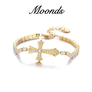 Full diamond bracelet, cross titanium steel bracelet, gold bracelet, silver bracelet, men's and women's bracelet, fashion jewelry, Valentine's Day gift
