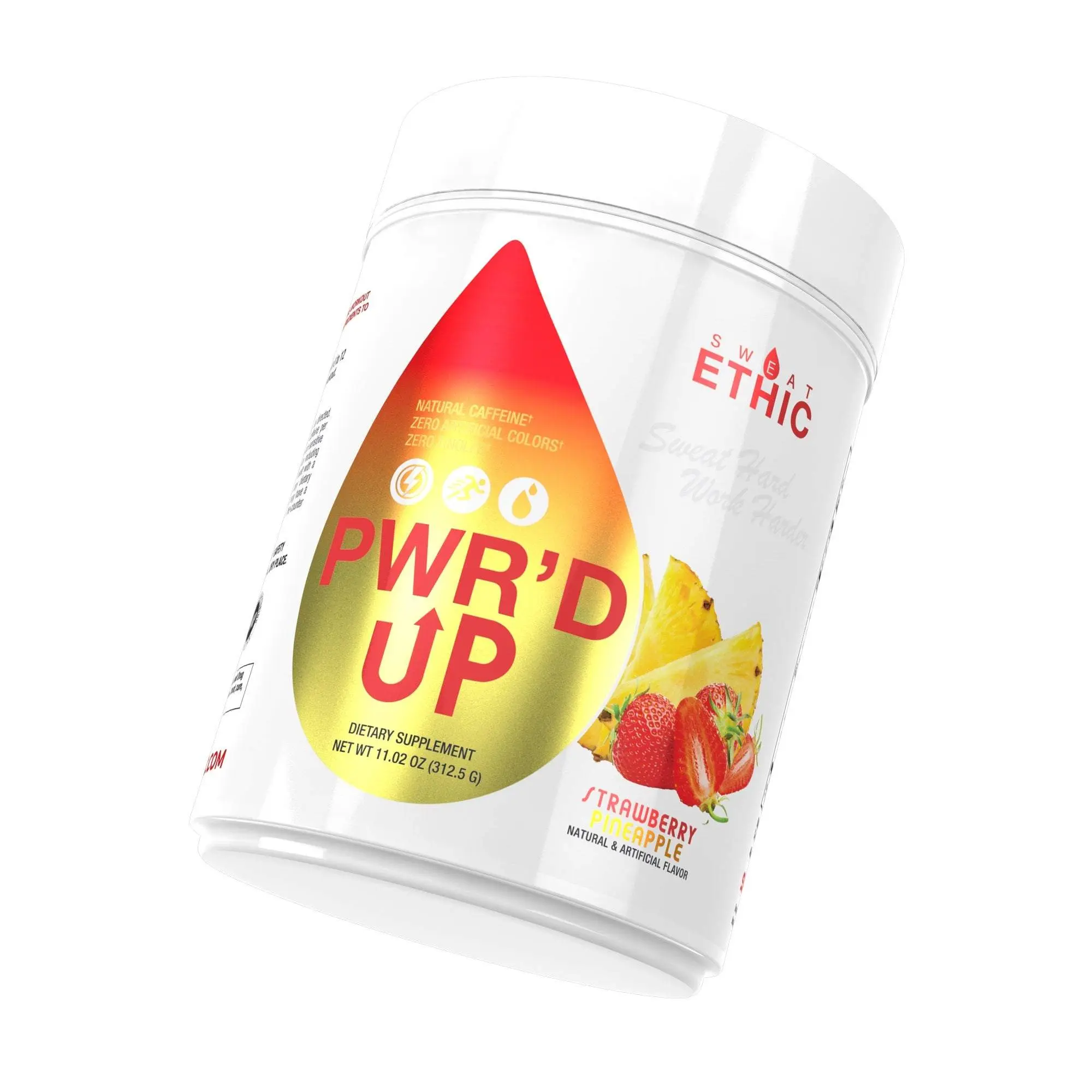 Sweat Ethic PWR'D UP Dietary Supplement - Natural Caffeinated Pre-Workout for Fitness & Health - Strawberry Apple Flavor - 11.6 oz