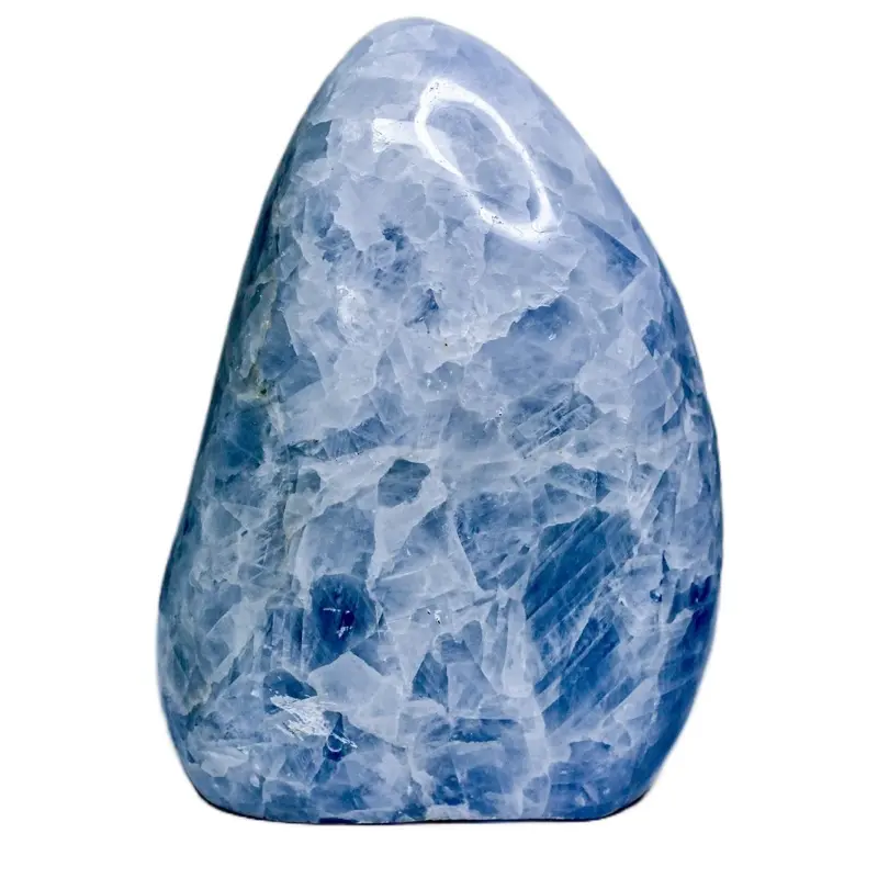 Blue Calcite Polished Freeform - Natural Crystal Rock Specimen for Decor or Collection - Unique Geometric Shape & Natural Patterns