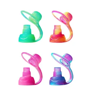 SoftSip Food Pouch Top | Baby Led Weaning | No Spill Flow Control Valve, Protects Childs Mouth, 100% Silicone, BPA Free | Swirl Colors, 4 CT