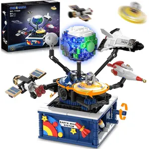 CUBIMANA Planet Rotatable Space Sets with Light - Earth & Moon Space Exploration Building Toys for Kids Ages 8+ Years, 554 PCS with Rocket Stand Model Boat Kit Bricks