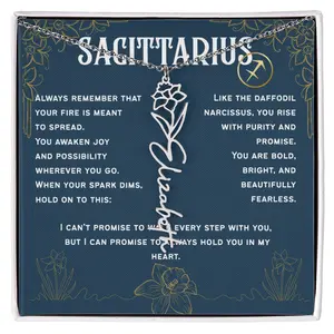 Sagittarius Personalized Name Necklace – Daffodil Narcissus Birth Flower – December