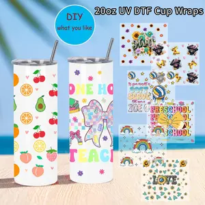 Random 13pcs 20oz UV DTF Transfer Cups Sticker Set, 3pcs Cup+10pcs Cup Sticker, DIY Wrap Transfer Sticker for 20oz Glass Cup Sticker Bottle Sticker Adhesive Sticker High Quality