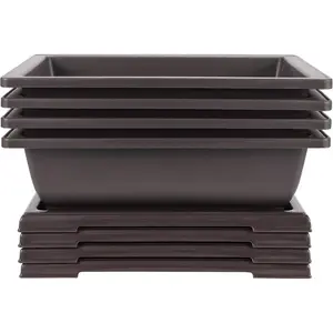 4 Pack 14 Inch Bonsai Training Pots with Tray, Pot with Drainage Hole, Brown Pot, Bonsai Planter Pots for Succulent, Herb,, Potted