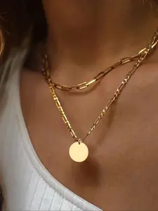 Women's Necklace Set with Irregular Flat Texture & Round Sequins Pendant, Layered Detachable Design, Perfect for Dates Vacations Parties