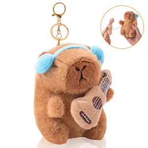 Funny Capybara Plush Keychain – Cute Guitar Capybara Bag Charm, Kawaii Animal Keyring Gift for Friends