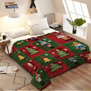 1 piece of quilted quilted blanket Christmas nutcracker Snowflake, bell, Christmas tree element printed flannel throw blanket is soft, warm and multifunctional, suitable for sofa bed, office camping, all-season gifts