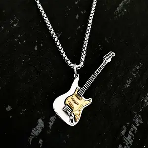 Guitar Pick Necklace for Men Women, Guitar Pendant, Stainless Steel Silver R&B Music Jewelry Personalized Guitar Picks Pendant with 24 Inch Chain