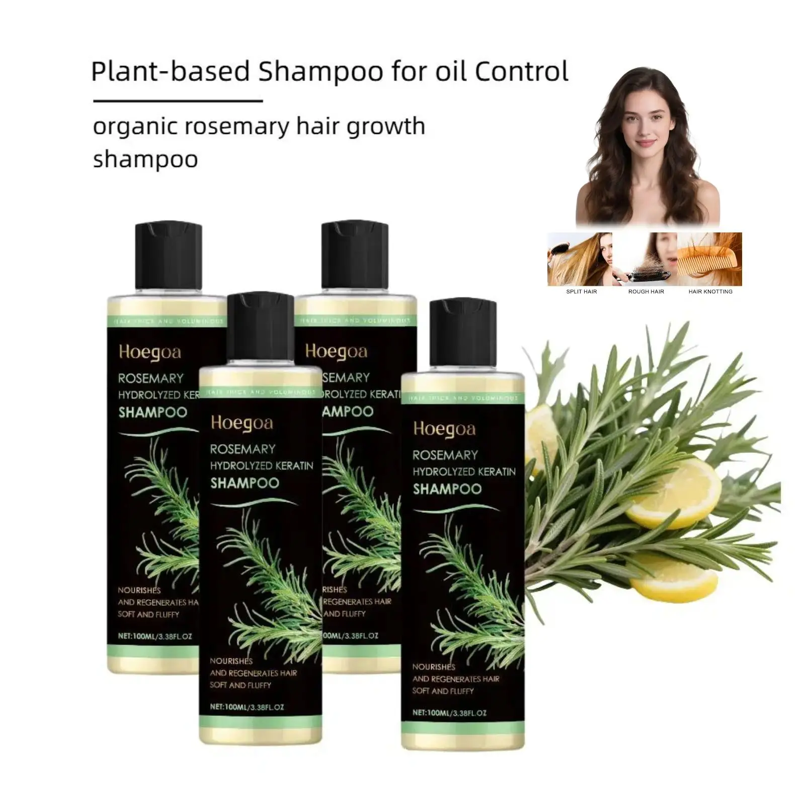 Hoegoo Organic Rosemary Hair Growth Shampoo (100ml) - Dual-Action Cleanser & Conditioner for Adults, Plant-Based Haircare with Glycerin, Keratin, Hydrate, Nourishing, Moisturizer, Smoother, Oil Control, Volume Boost, Anti-Frizz, Refreshing Feel, Hair Grow