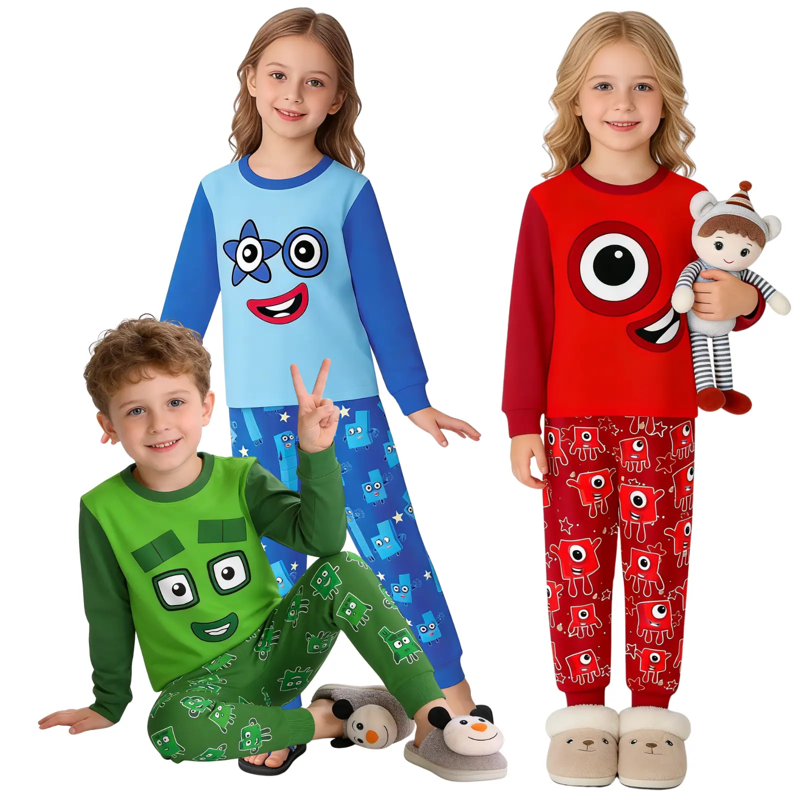 Numberblocks Red Blue Green Long Sleeve T-Shirts and Pants Pajamas Sets ...