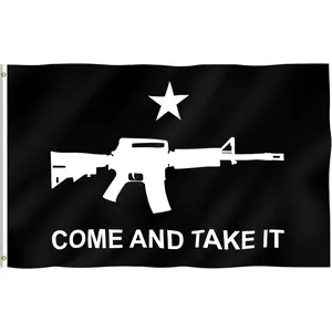 Fly Breeze 3x5 Foot M-4 Gonzales Come  and Take It Flag - Vivid Color and Fade proof - Canvas Header and Double  Stitched - M4 Carbine Flags Polyester with Brass Grommets 3 X 5 Ft (Black) Lightweight Banners Print Print