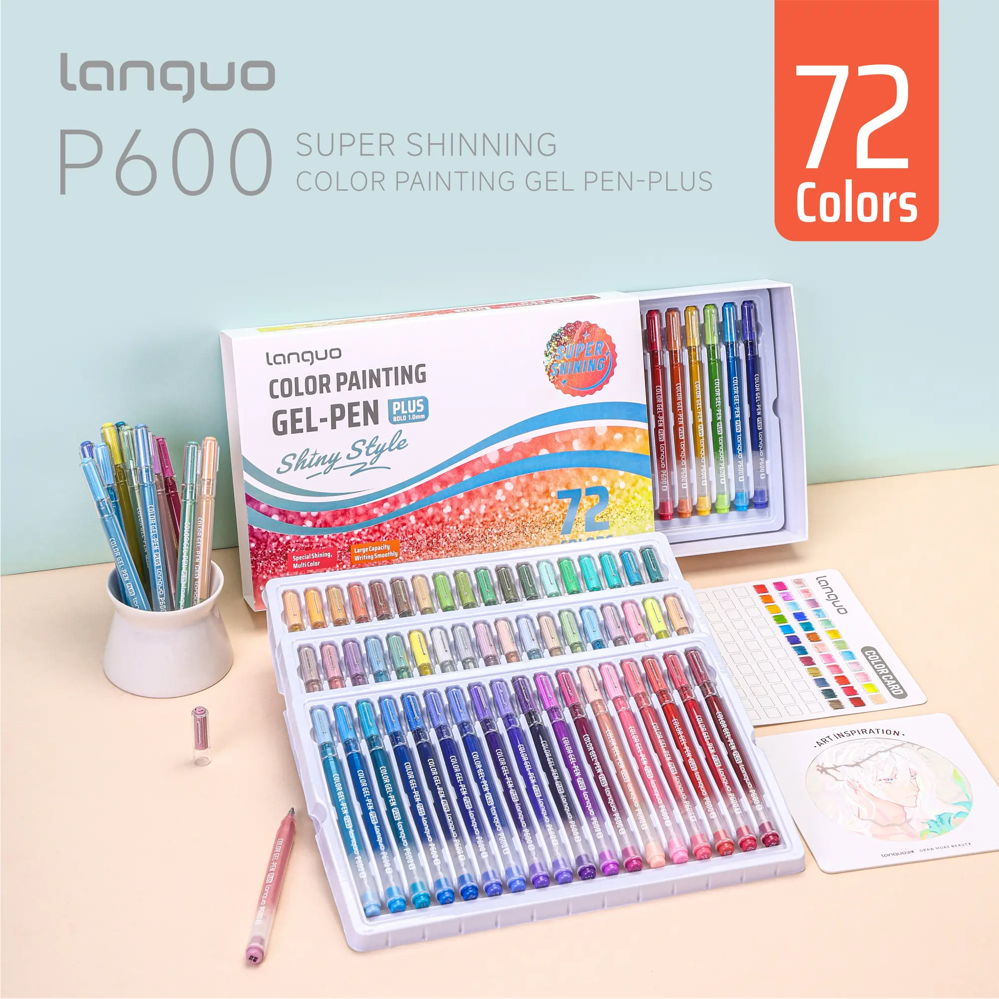 Languo 72 Metallic Glitter Gel Pens - Trendy Aesthetic Pens, Drawing Tools, Art and Scrapbook Supplies, Ideal Gift for Adult Coloring Books, DIY Crafts, Office Needs, Colored Pens Set
