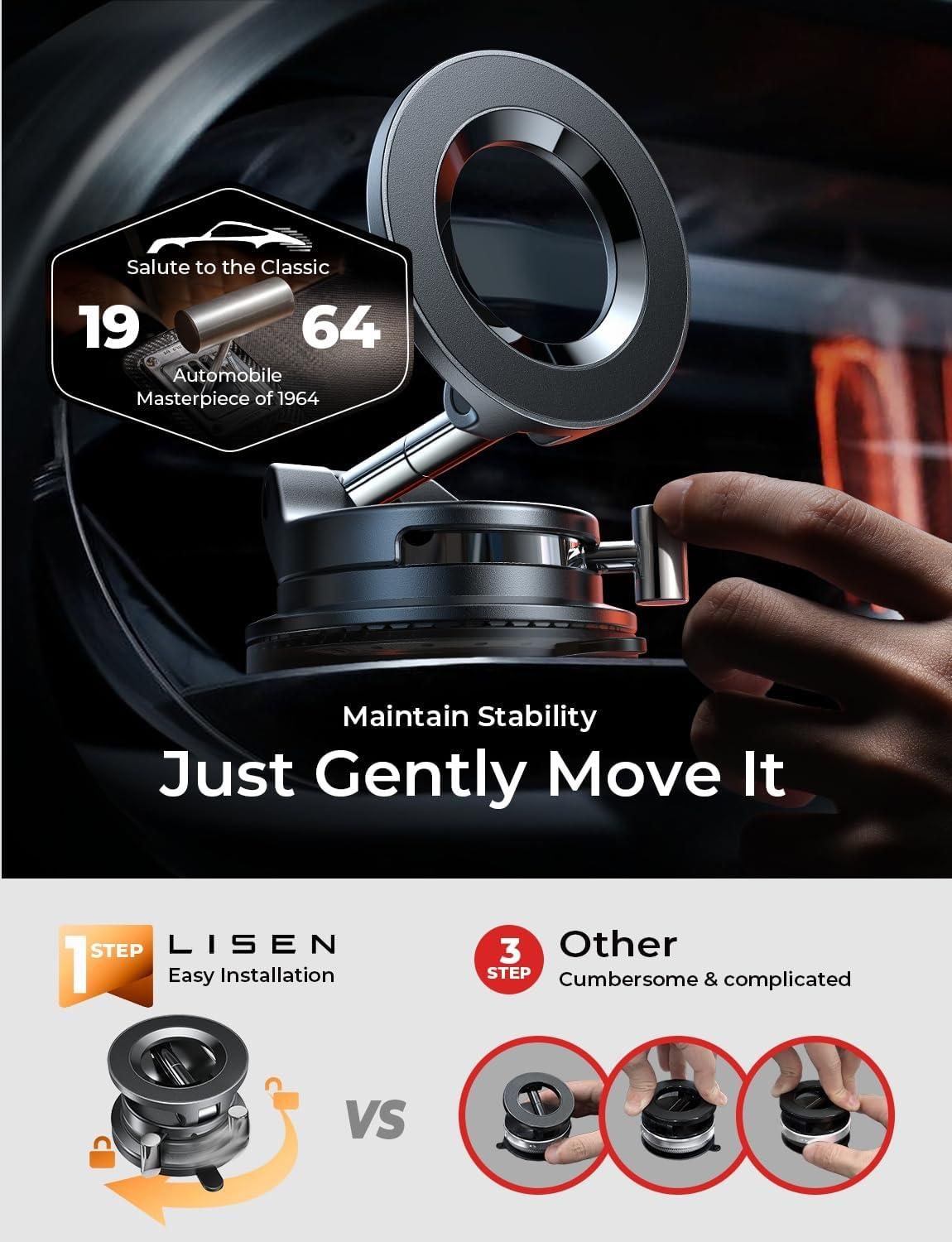 MagSafe Magnetic Car Phone Mount, Vacuum Suction Cup Phone Holder, Universal Car Interior Accessories for Men Women, Compatible with iPhone 17 Pro Max 16 15 14 13, Perfect Gift Kit for Jeep BMW Vehicles