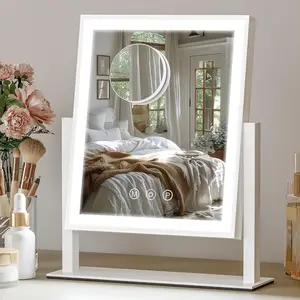 Mirror with Lights, 3-Color Dimmable & Lighted Makeup Mirror with and 360°