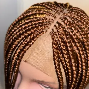 Handmade Brown Micro Box Braided Wig Lace Front Glueless Knotless Look Ready to Wear 37" Adjustable Cap Natural Hairline
