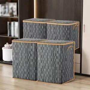 Clothing storage bags, clothing storage boxes with handles, storage containers for quilts and blankets.