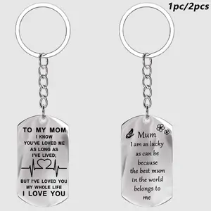 1pc/2pcs Stainless Steel Keychain For Mom, Designed With Warm Love Quotes, Ideal Mother'S Day/Birthday Gift For Mom, Suitable For Home, Keys, Backpacks, Gift Boxes, Car Decorations, Souvenirs