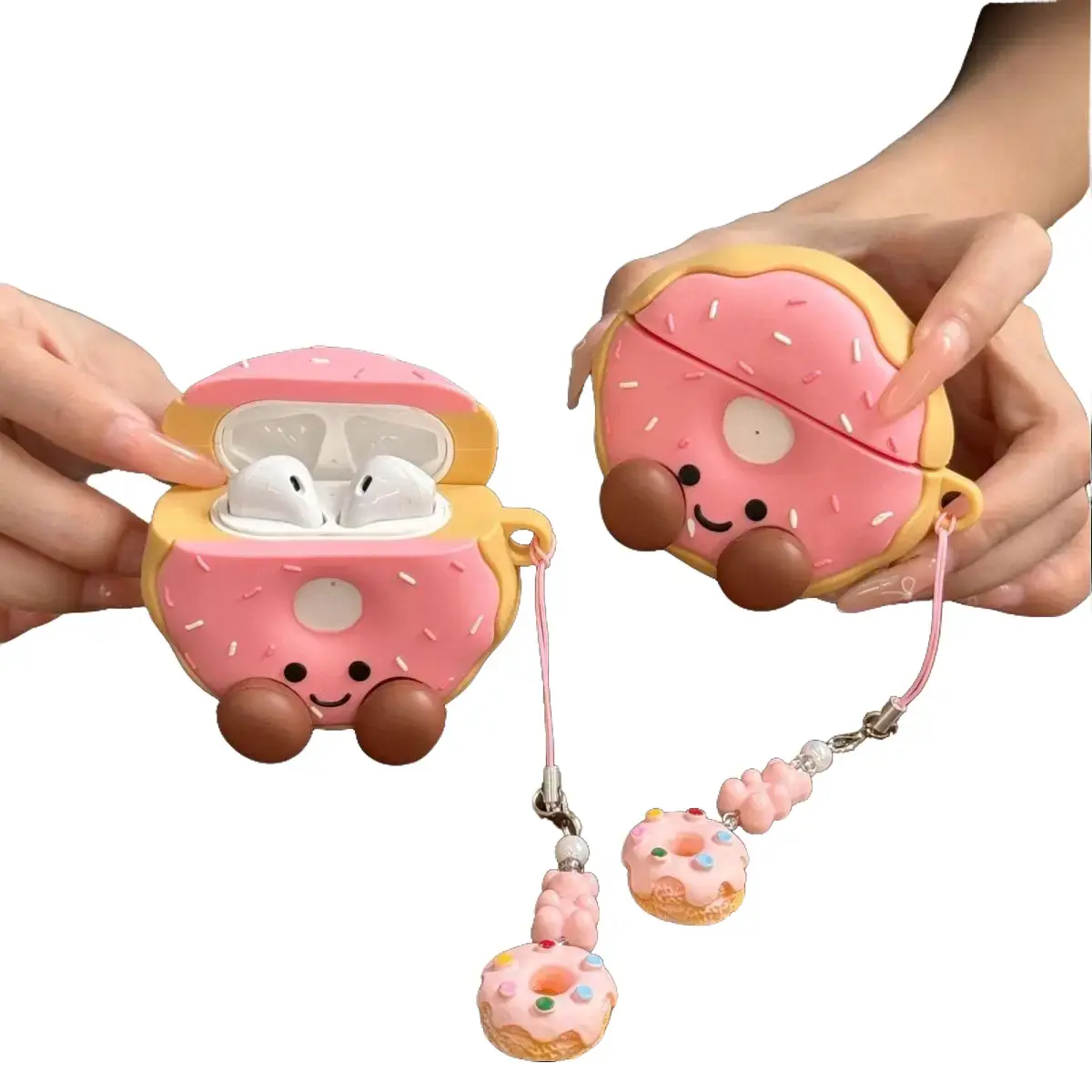 Smile Donut Single Shell 3D Cartoon Silicone Earbud Case, Audio Accessory Protective Cover with Charm for Wireless Earphones - Chargeable, Drop Protection Supported