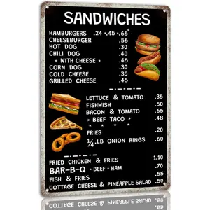 1940's Diner Menu Tin Sign Vintage Restaurant Metal Signs 50s Diner Decoration Retro Home Plaque For Kitchen Bar 8x12 Inches
