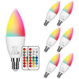ChangM E12 LED Light Bulbs 5W, 40W Equivalent, Small Base B11 Candelabra Light Bulbs, Set of 6 LED Color Changing Light Bulbs, Dimmable Color Candle Bulb with Remote Control RGB Warm White 2700K