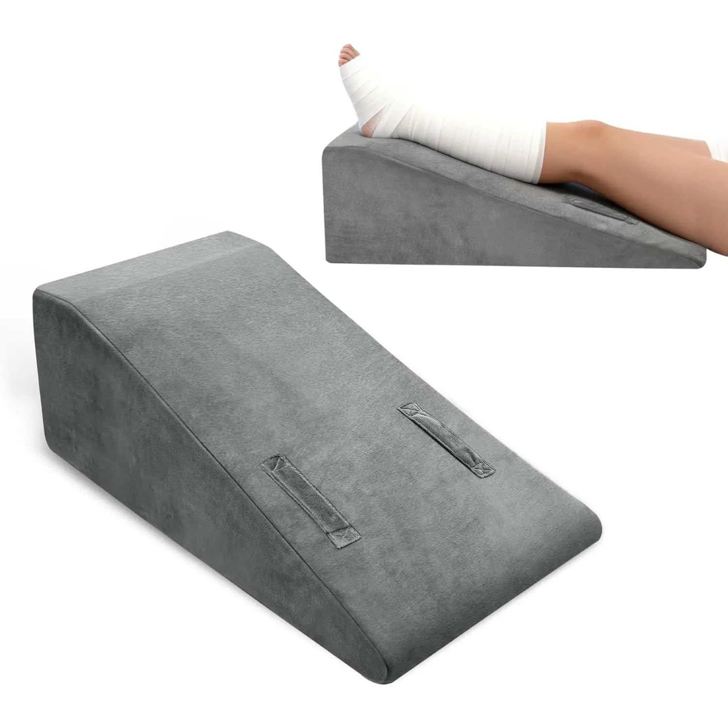 Elevation Pillow, Trapezoidal Foot Elevation Pillow for Elevation for ,  Circulation Support with Handle and Removable Cover (Grey)