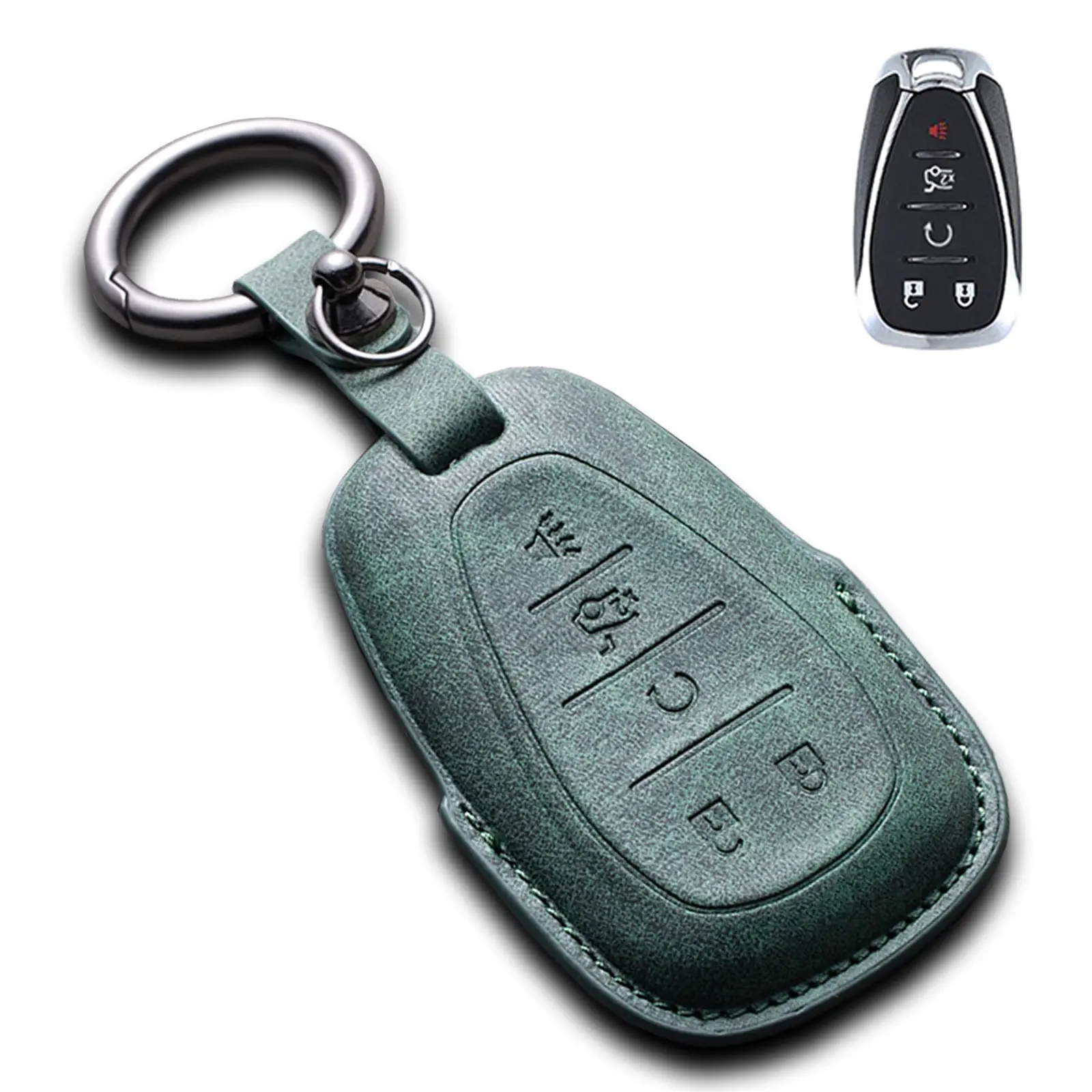 Synthetic Suede Leather Car Key Fob Cover with Matched-Color Buckle Keychain, Signal-Safe 3D Full Protection Precise Fit Car Key Protector for Chevrolet Equinox, Cruze, Trax, Camaro, Blazer, Traverse, Spark, Malibu 2016-2021 & Chevy 1500 Truck, Artificial